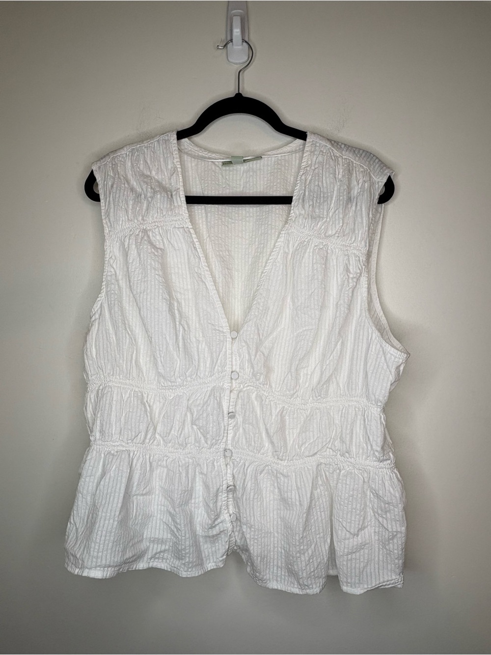 Ryegrass White Cottagecore boho sleeveless Button Peplum Blouse 100% Cotton 2x